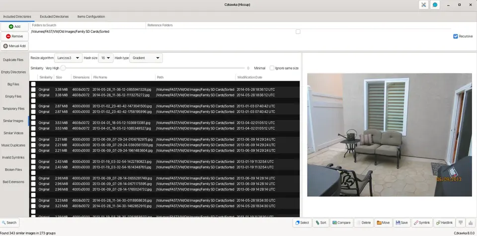 screenshot of czkawka finding dupes